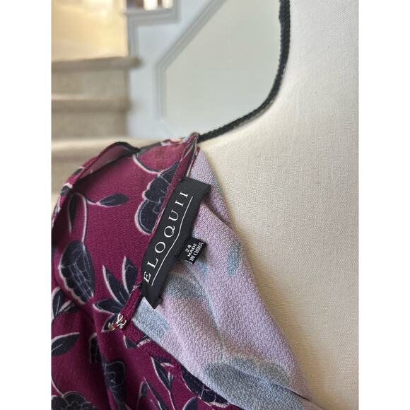 Eloquii Purple & Blue Floral Ruffle Blouson Sleeve Midi Dress - Picture 6 of 8